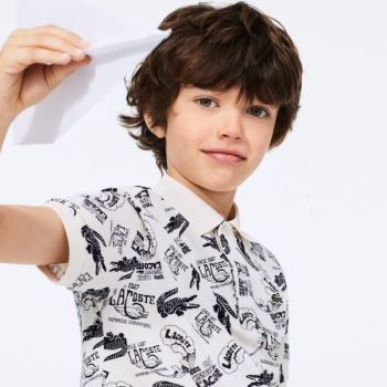 Lacoste All-Over Croc Print Bomulds Petit Piqué Polo Hvide Mørkeblå Blå | J7GQJkim