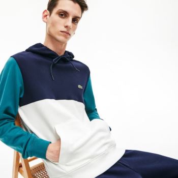 Lacoste Bomulds-Piqué and French Terry Colorblock Sweatshirt Hvide Mørkeblå Blå Grøn | I1ETvNfG