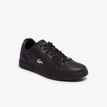 Lacoste Carnaby Evo Læder Platinum Sneakers Sort Sort | 8SHiKXOT