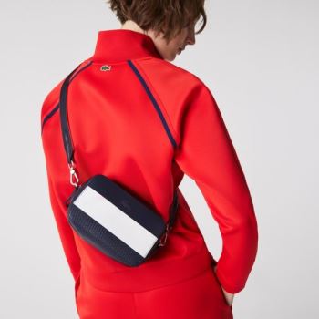 Lacoste Chantaco Colorblock Piqué Læder Shoulder Bag Mørkeblå Hvide Rød | iY5CaDEi