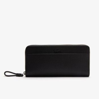 Lacoste Chantaco Matte Piqué Læder Zip Wallet Sort | BkvE2DfZ