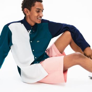 Lacoste Color-Block Bomulds Shirt Mørkeblå Blå Grøn Hvide | jfrtIZit