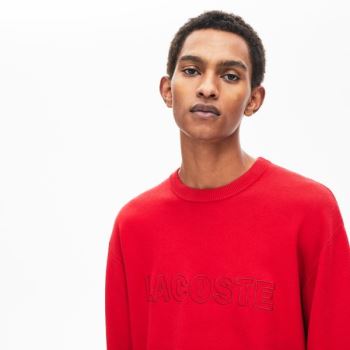 Lacoste Crewneck Signature-Logo Knit Sweater Rød | ca2KXqEg