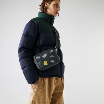 Lacoste Croco Crew Badge Grained Læder Shoulder Bag Mørkegrøn | VQi6Di2s