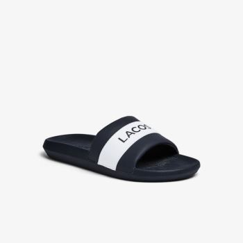 Lacoste Croco Slides Tekstil Logo Mørkeblå Hvide | b0G4d5Rj