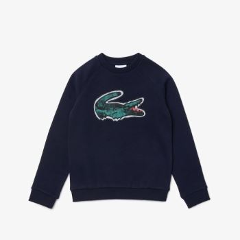 Lacoste Crocodile Graphic Fleece Sweatshirt Mørkeblå Blå | crgzpSpD