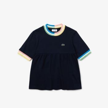 Lacoste Flounced Bomulds T-shirt Mørkeblå Blå Hvide | ShpUtRGC