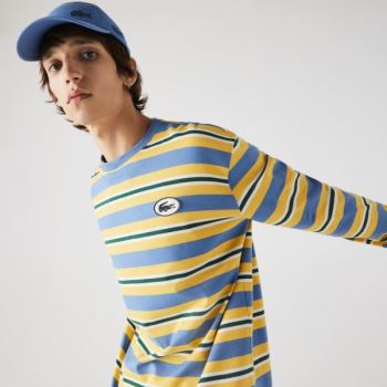 Lacoste Heritage Relaxed Striped Bomulds T-shirt Blå Gul Hvide Grøn | ToAh43kx