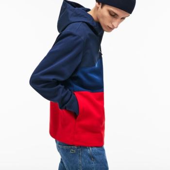 Lacoste Hætte Colorblock Fleece Jersey Sweatshirt Mørkeblå Blå Rød | vLivvX2l