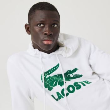 Lacoste Hætte Fleece Sweatshirt With Printed Logo Hvide | jW5Lbj7w