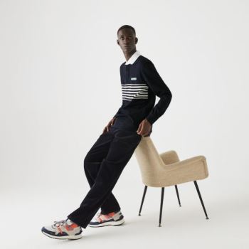 Lacoste Héritage Striped Thick Bomulds Rugby Polo Shirt Mørkeblå Blå Hvide Mørkeblå Blå | BwhiinmV