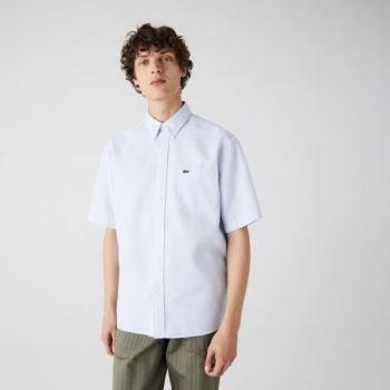 Lacoste Kort-Sleeved Lette Bomulds Shirt Lyseblå Hvide | 2BKC7WmB