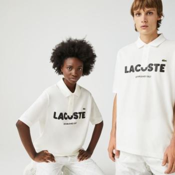 Lacoste LIVE Loose Fit Branded Bomulds Piqué Polo Shirt Hvide Sort | WzBByvug