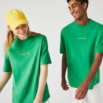 Lacoste LIVE Relaxed Fit Embroidered Bomulds T-shirt Grøn | MmMYRzPg