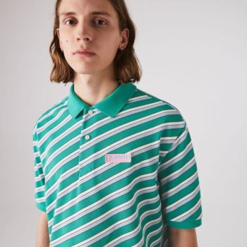 Lacoste LIVE Striped Bomulds Piqué Polo Shirt Grøn Hvide | 3Eqvbn8H