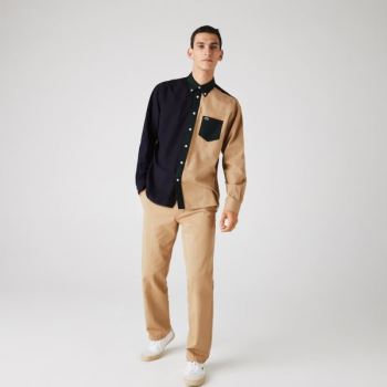 Lacoste Lette Regular Fit Colorblock Bomulds Canvas Shirt Mørkeblå Blå Grøn Beige | xPMiKl4K