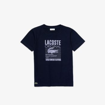 Lacoste Original 1927 Print Bomulds T-Shirt Mørkeblå Blå Lilla | ChV7hvLX