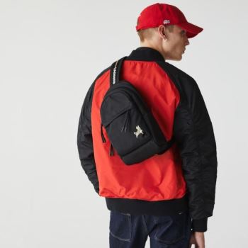 Lacoste Pocket Backpack Sort Guld | gGg1ornk