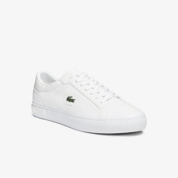 Lacoste Powercourt Læder Sneakers Hvide | LLGZQXW4