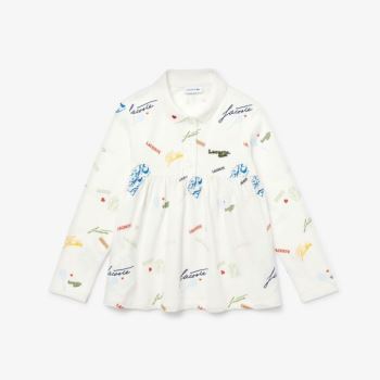 Lacoste Print Flounced Bomulds Piqué Polo Shirt Hvide | l3LNSNHF