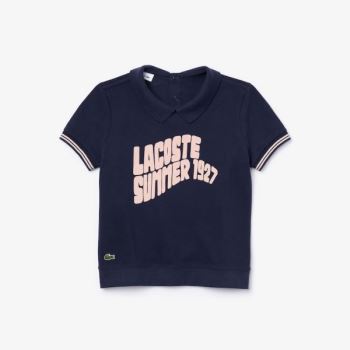 Lacoste Printed Bomulds Piqué Polo Shirt Mørkeblå Blå Lyselyserød | 3knEZmwy