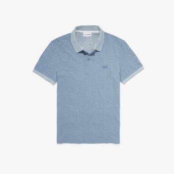 Lacoste Printed Slim Fit Bomulds Piqué Polo Hvide Blå | YwbKE0dk