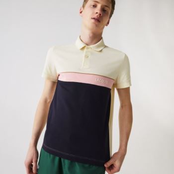 Lacoste Regular Fit Colorblock Bomulds Piqué Polo Shirt Beige Mørkeblå Blå Lyserød | iwk8HxSd