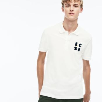 Lacoste Regular Fit LCST Lettering Petit Piqué Polo Hvide | OxBwOYgS