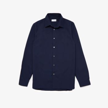 Lacoste Regular Fit Premium Bomulds Poplin Shirt Mørkeblå Blå | If6oSka6