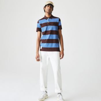 Lacoste Regular Fit Striped Bomulds Piqué Polo Shirt Brune Blå | We2r4MfO