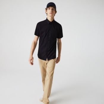 Lacoste Regular Fit Textured Bomulds Poplin Shirt Mørkeblå Blå | fHABfQ8Z