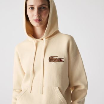 Lacoste Relaxed Embroidered Croc Hætte Bomulds Sweater Beige | rS5NEd5F