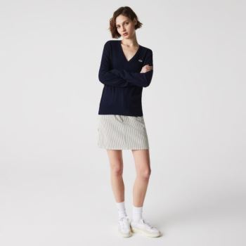 Lacoste Relaxed V-Neck Organic Bomulds Sweater Mørkeblå Blå | rUxoYcWh