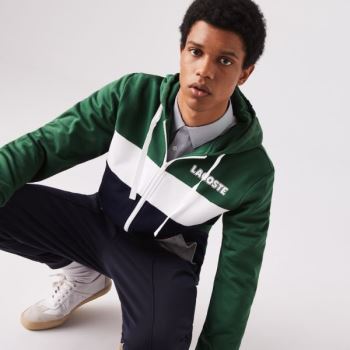 Lacoste SPORT Colourblock Fleece Zip Sweatshirt Grøn Mørkeblå Blå Grå Hvide | oSXxE1cF