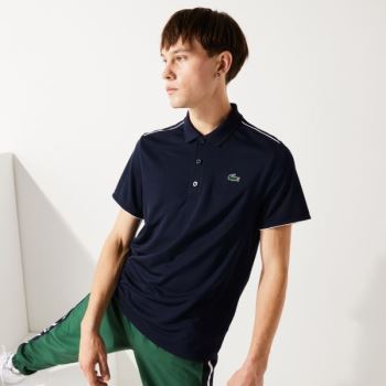 Lacoste SPORT Contrast Piping Åndbar Piqué Polo Shirt Mørkeblå Blå Hvide | Y3Hoi9Jm