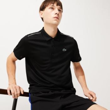 Lacoste SPORT Contrast Piping Åndbar Piqué Polo Shirt Sort Hvide | a2ZELfwm