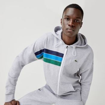 Lacoste SPORT Hætte Colorblock Fleece Zip Sweatshirt Grå Mørkeblå Blå Blå Grøn Hvide | qXTxYVHX