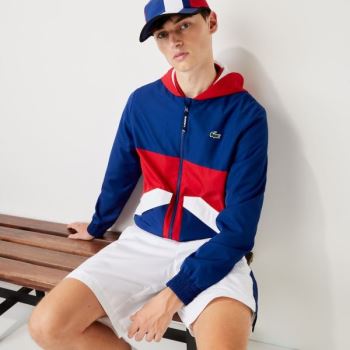 Lacoste SPORT Hætte Strand-Resistant Colorblock Jacket Blå Rød Hvide | mzhEnorH