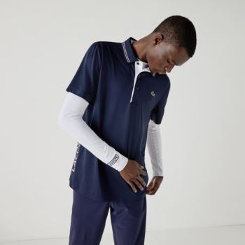 Lacoste SPORT Signature Åndbar Golf Polo Shirt Mørkeblå Blå Hvide | 6YseQwIY