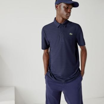 Lacoste SPORT Textured Åndbar Golf Polo Shirt Mørkeblå Blå | I96IVjpQ