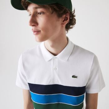 Lacoste SPORT Tricolor Paneled Lette Bomulds Polo Shirt Hvide Grøn Blå Mørkeblå Blå Hvide | X407AFk0