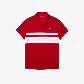 Lacoste SPORT Åndbar Piqué Tennis Polo Shirt Rød Hvide Mørkeblå Blå | IaKiAXKK