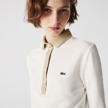 Lacoste Slim Fit Bomulds Polo Shirt Hvide Beige | ZnaFftvB