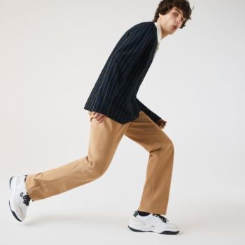 Lacoste Slim Fit Stretch Bomulds Pleated Chino Pants Beige | VOQhXlWI