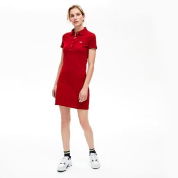 Lacoste Stretch Bomulds Mini Piqué Polo Kjole Mørkerød | BhnAVEoA