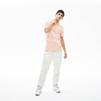 Lacoste Striped Linen And Bomulds Regular Fit Polo Shirt Lyselyserød Hvide | GXSyS2Sj