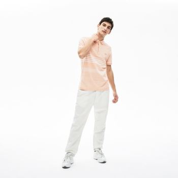 Lacoste Striped Linen And Bomulds Regular Fit Polo Shirt Lyselyserød Hvide | GhnLkacf