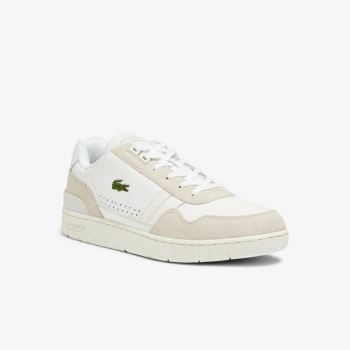 Lacoste T-Clip Læder and Ruskind Sneakers Hvide Grå | pddGCWMK