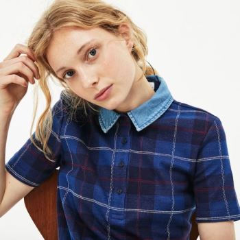 Lacoste Tartan Check Bomulds Jacquard Polo Mørkeblå Blå Blå | yru82YG2