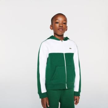 Lacoste Two-Tone Croc-Print Hætte Zip Sweatshirt Hvide Grøn | 1rHzegwp